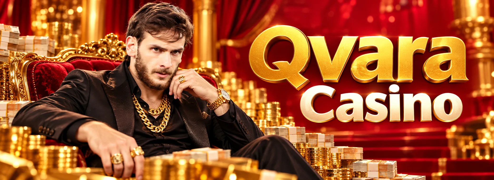 Qvara Casino-ს მისასალმებელი ბონუსის ბანერი: 100% 2 000 ₾-მდე და 150 უფასო ტრიალი